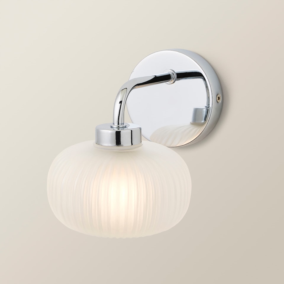 image 1 of ValueLights Amaia Chrome IP44 Frosted Ribbed Glass Wall Light | Chrome