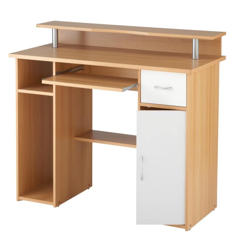 image 1 of Albany Desk with 1 Drawer & 1 Door in White/Naturel