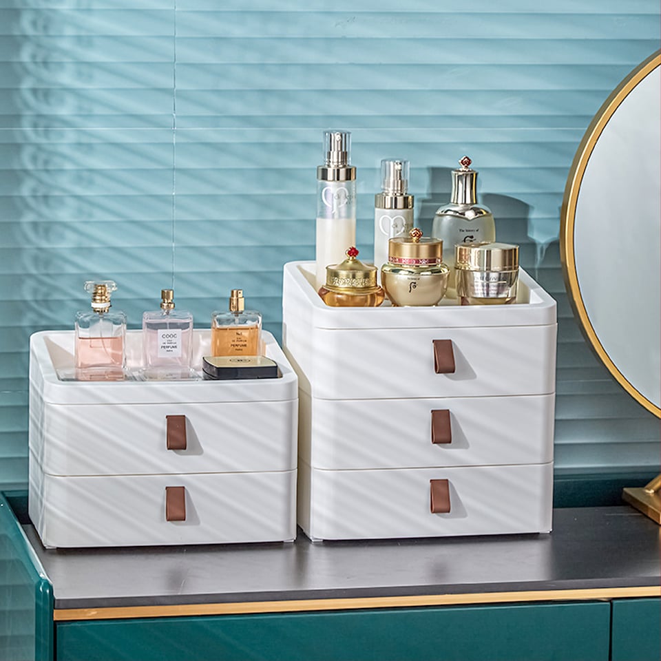 image 1 of Living and Home Desktop Plastic Drawer Storage Organizer, 2 Tier | White