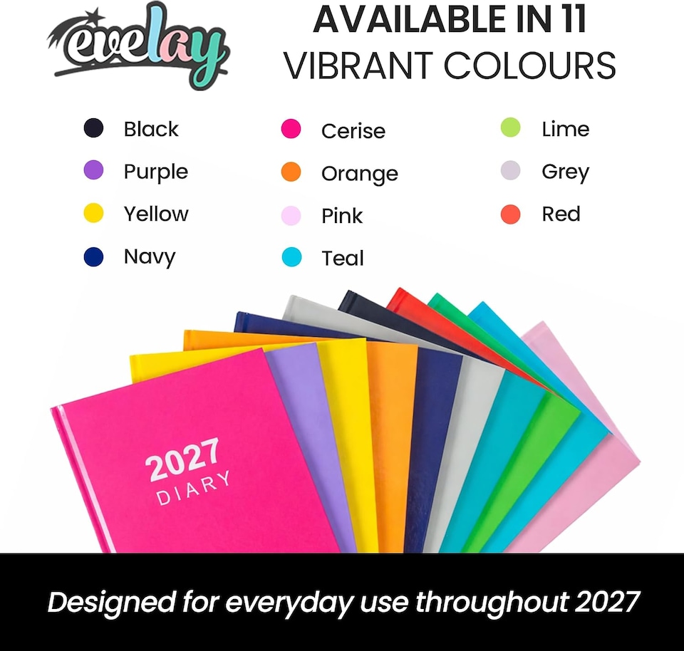 image 1 of 2027 Diary A5 Week to View - Hardback Planner Organiser with Ribbon Bookmark - Weekly Appointment Journal Notebook (Cerise) | Pink | Cerise