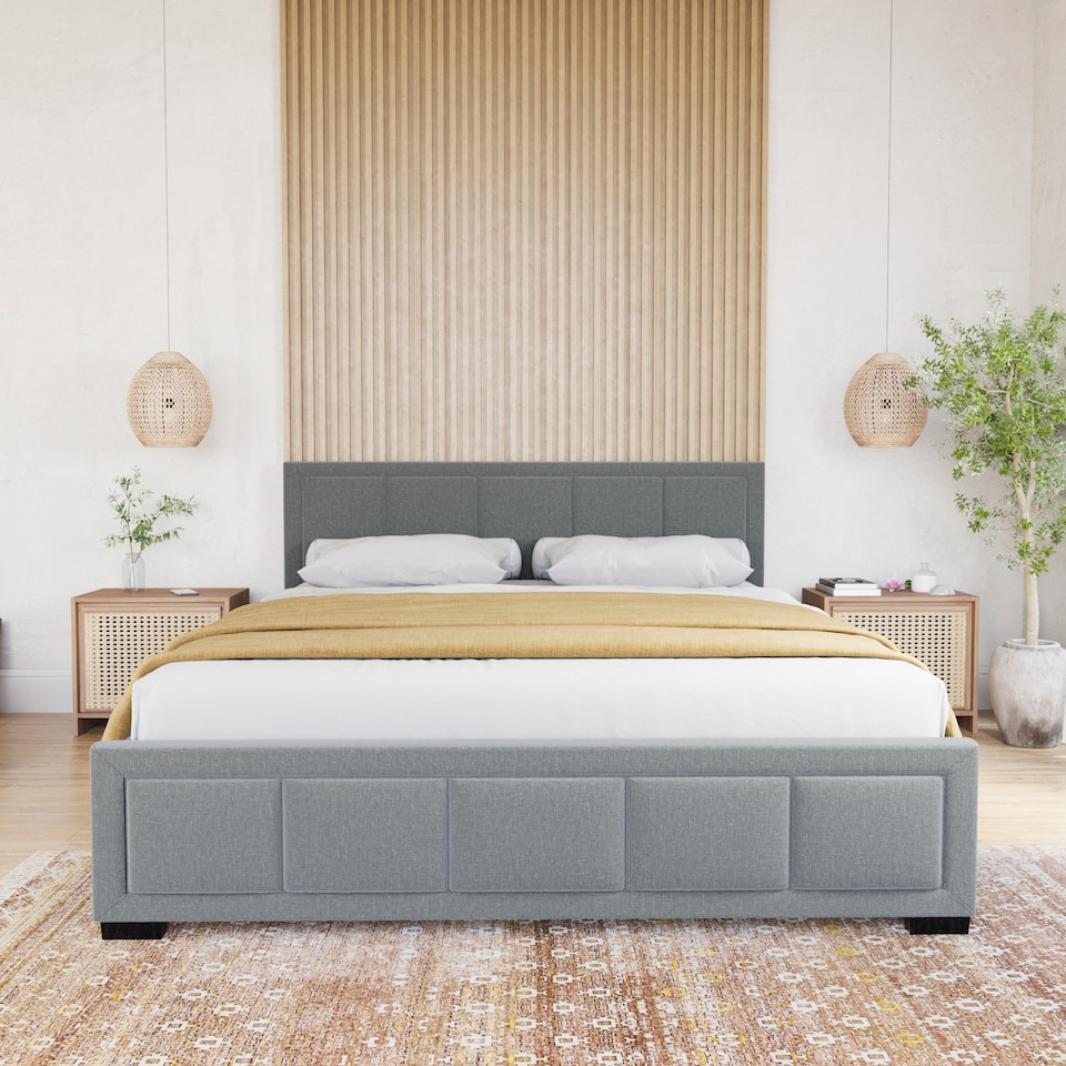 image 1 of Vida Designs Vanita 5ft King Size Bed Fabric Upholstered, Light Grey, 150 x 200cm