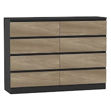 Minimalist Chest of 8 Drawers - 88.3x120x35cm | Black | Black & Oak | 1