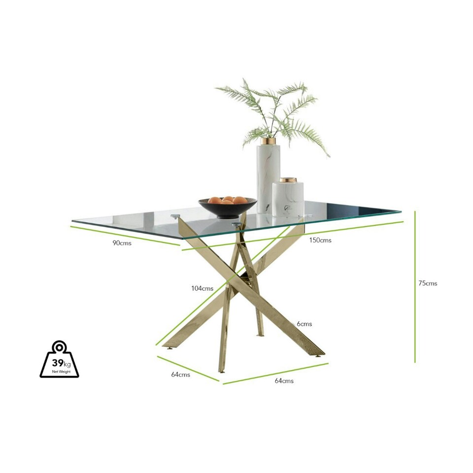 image 1 of Furniturebox Leonardo Glass and Gold Leg Modern 6 Seat Dining Table