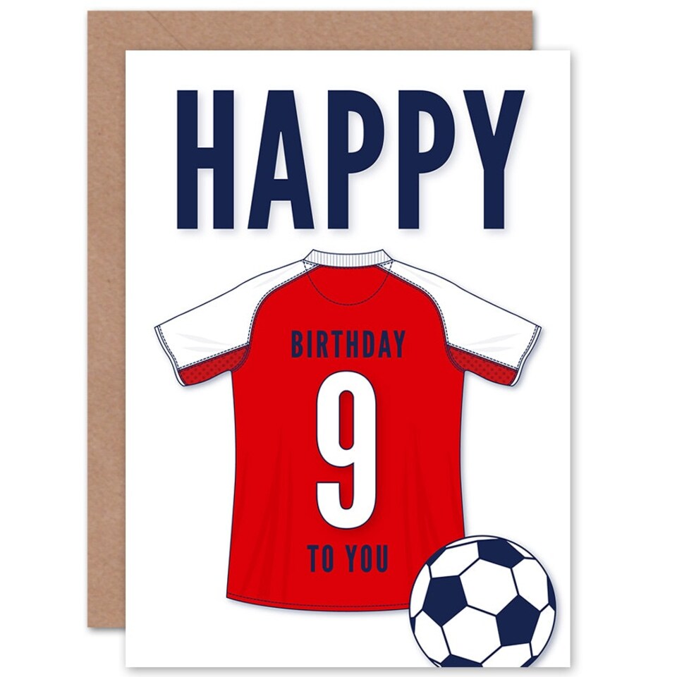 image 1 of Football Strip Kit Red White Jersey Age 9 Year Old Child Kids 9th Birthday Card