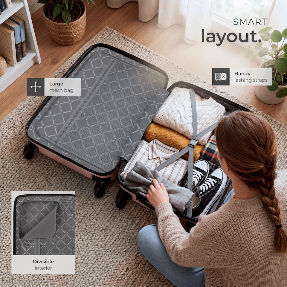 image 1 of Suitcases Set of 3 - scale, luggage tag, lock included, swivel wheels | Cream | champagne | 1