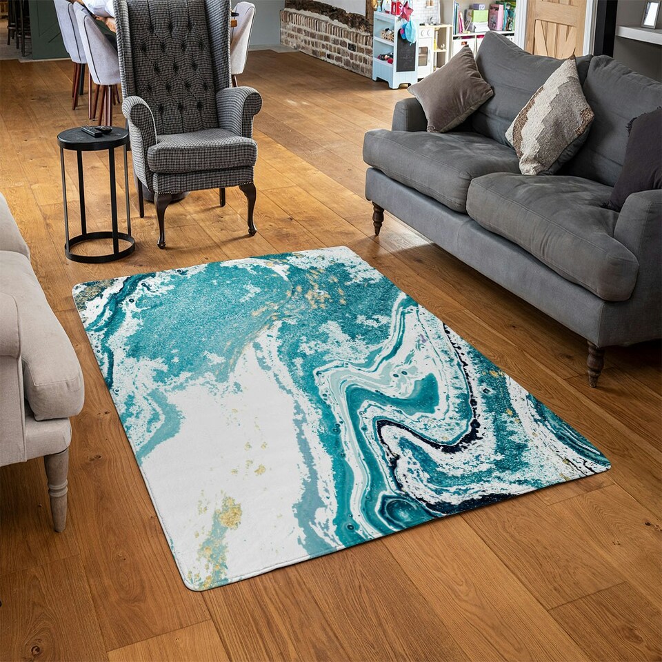 image 1 of Blue Marble (Rug) Blue | Large: 140x200cm