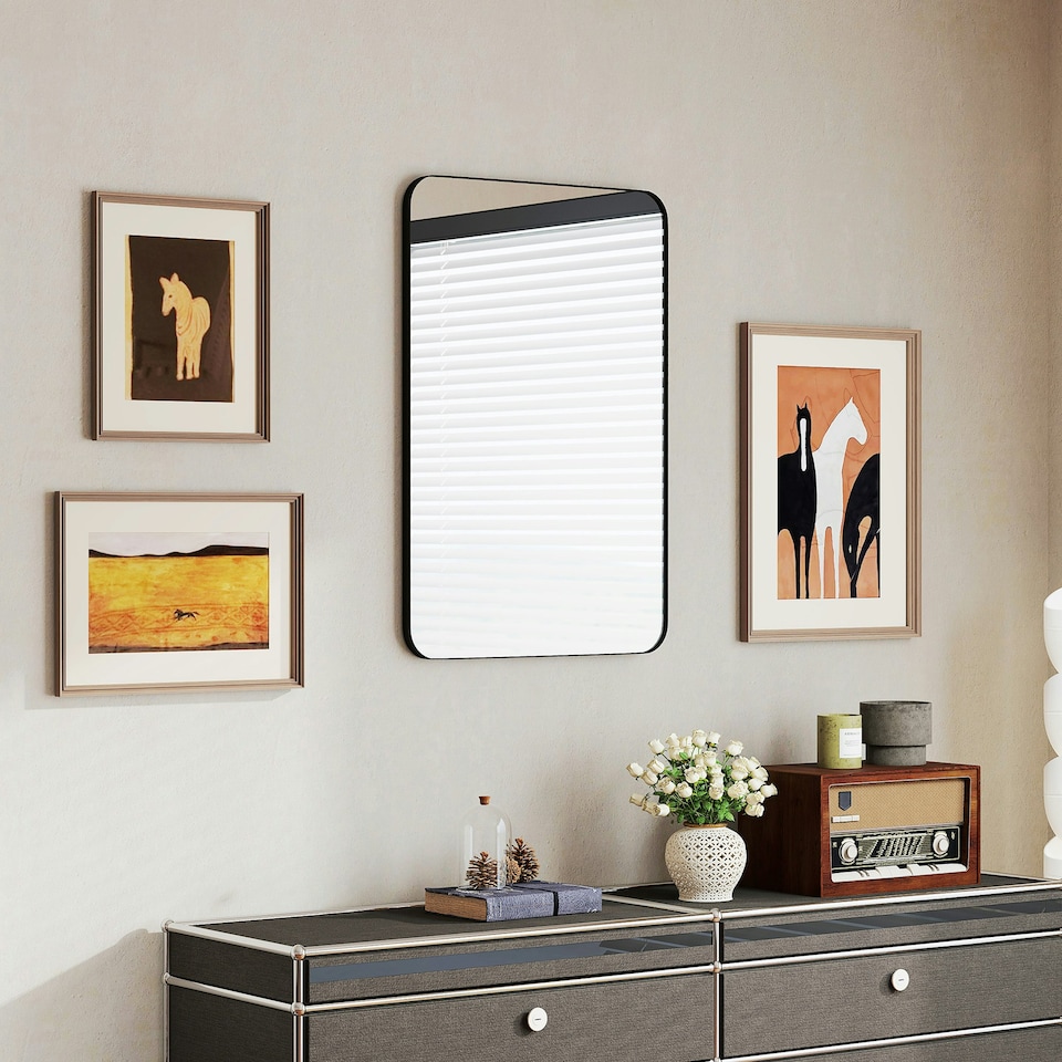 image 1 of HOMCOM Rectangle Bathroom Mirror, 60  90cm Metal Framed Wall Mirror, Decorative Mirror for Bedroom, Living Room, Entryway, Black