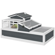 PawHut Wooden Tortoise House Indoor Outdoor w/ Balcony, Tray, Openable Roof