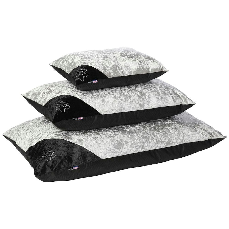 image 1 of Crushed Velvet Cushion Dog Bed - Bunty Bellagio Silver | L