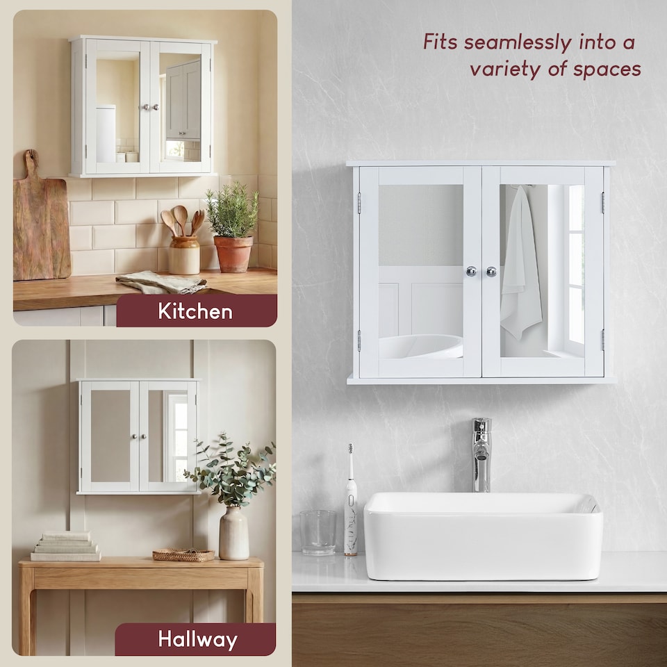 image 1 of Bath Vida Priano 2 Door Mirrored Wall Mounted Bathroom Cabinet, White