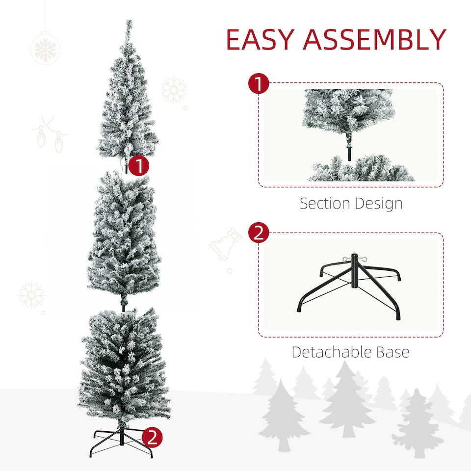 image 1 of HOMCOM 7.5' Artificial Christmas Tree with Flocked Tips, LED Lights, Decoration