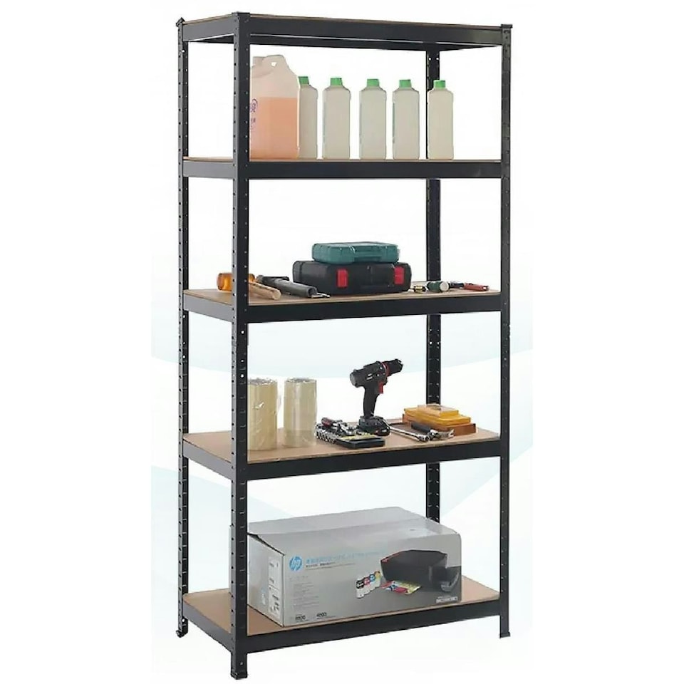 image 1 of Boltless 5 Tier Shelving Racking Heavy Duty Steel Shelf Unit Shed Garage Home Black Black
