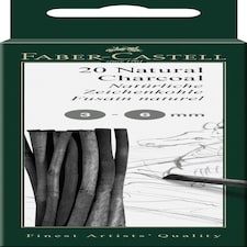 Faber-Castell - PITT Natural Charcoal Sticks Blistercard, 3-6mm Dia - Pack 20