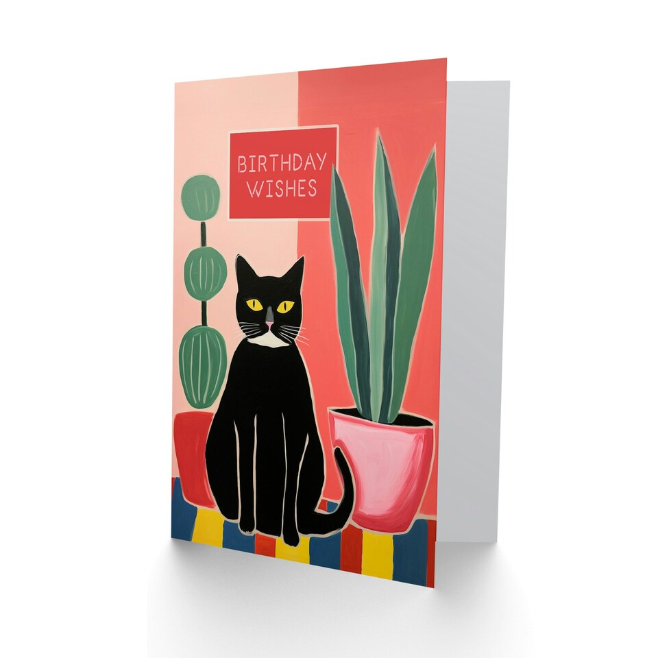 image 1 of Black Cat Lover Plants Wishes For Him Her Birthday Card