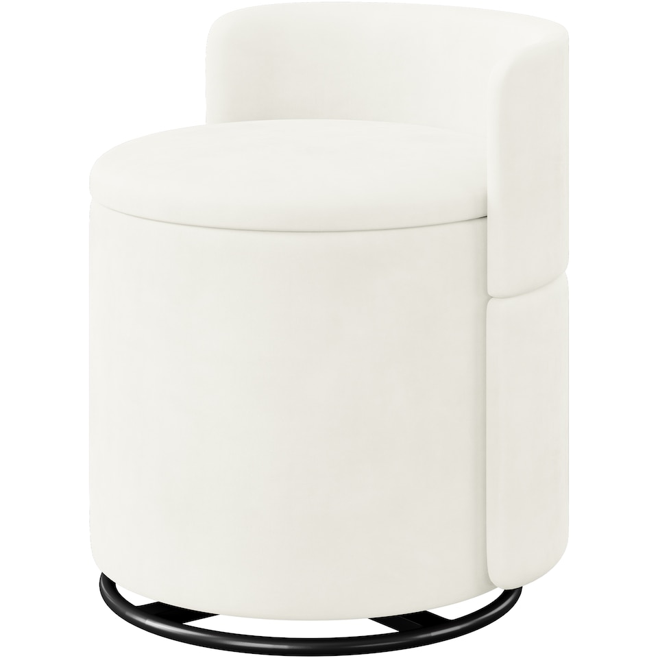 image 1 of Yaheetech Velvet Storage Ottoman Chair, 360° Swivel Tub Chair with Hidden Storage, Lift-Off Lid, Upholstered Backrest, 40L Capacity, 45.8cm H, White