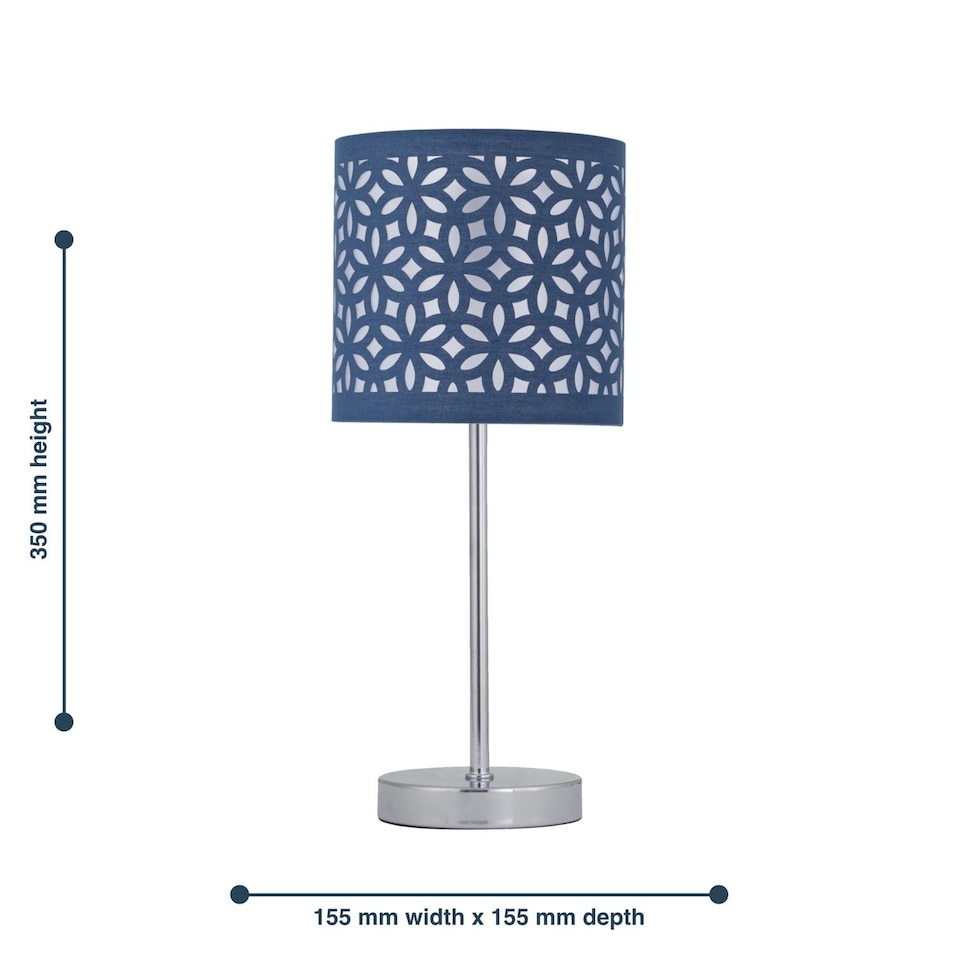 image 1 of Chrome Stick Table Lamp with Navy Blue Laser Cut Shade | Chrome | Blue | Medium | 1