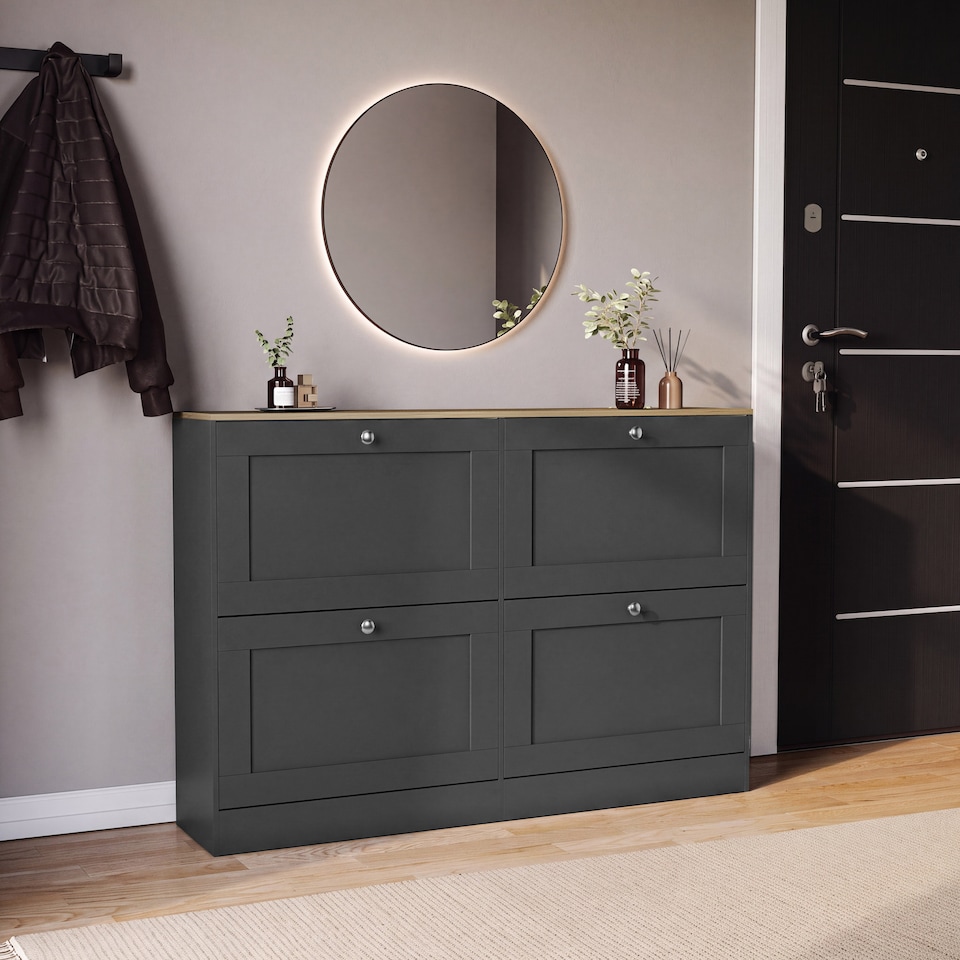 image 1 of Vida Designs Altino 4 Drawer Hallway Shoe Cabinet Storage Organiser Unit - Charcoal Grey & Oak