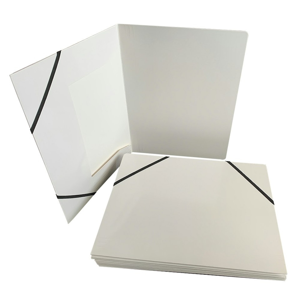 image 1 of Janrax A4 White Laminated Card 3 Flap Folder with Elastic Closure