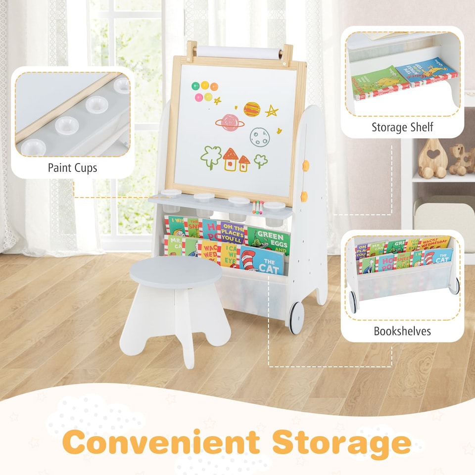 image 1 of COSTWAY Kids Art Easel 4-in-1 Toddler Activity Table Set w/ Whiteboard White