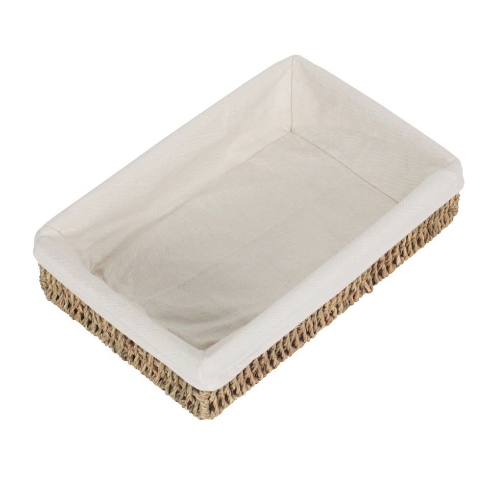 image 1 of Small Lined Rectangular Seagrass Tray | Green | Green | Small