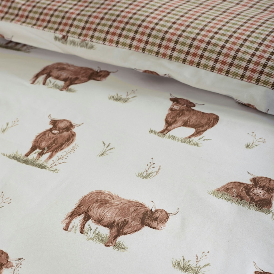 image 1 of Catherine Lansfield Angus Highland Cow Reversible Duvet Cover Set Natural | Cream | Natural | Double