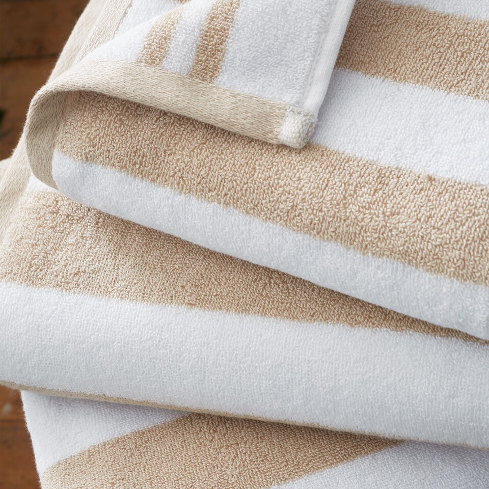 image 1 of Bianca Reversible Stripe Cotton Jacquard Bath Sheet | Cream | Natural | Bath sheet