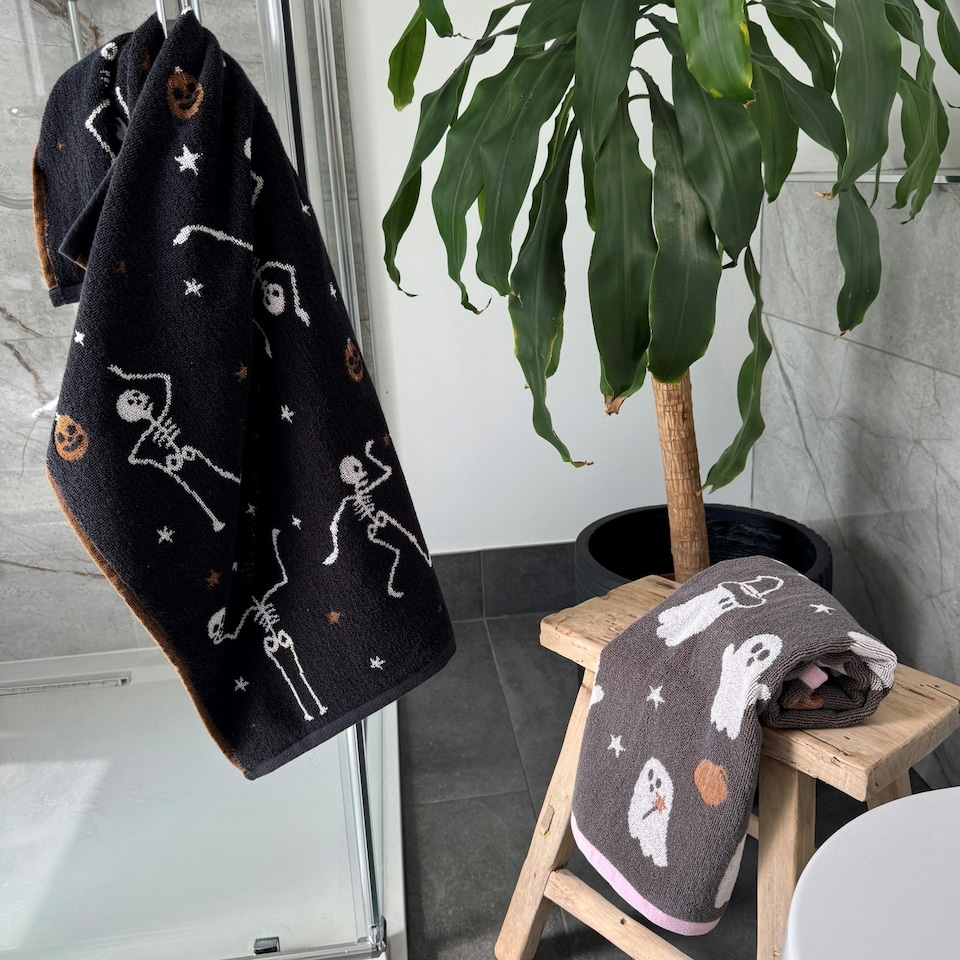 image 1 of Luxury Halloween Hand Towels Pack of 2 - 100% Cotton Spooky Tea Towels Multi | Multi