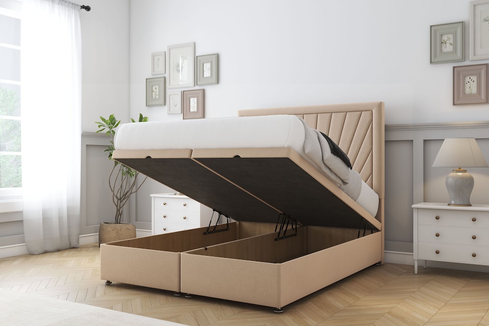 image 1 of Sloomy Somerset Pebble Plush Ottoman Bed With Mattress With 54" Floor Standing Headboard 5' King