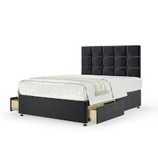 Graphite Plush Velvet 2 Drawer Divan Base and Pearl Headboard Small Double