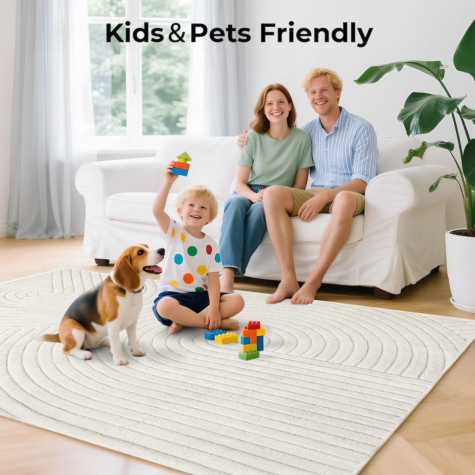 image 1 of Marlow 120x160cm Plush Velvet Area Rug Washable Non Slip Floor Mat Living Room | Cream | Cream