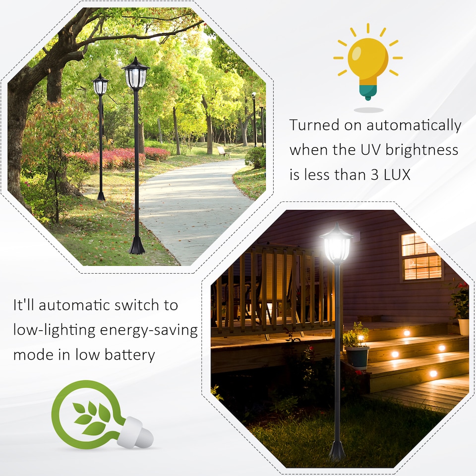 image 1 of Outsunny Solar Torch Lights Outdoor Garden with 6 LED Auto On/Off 6-8 Hours