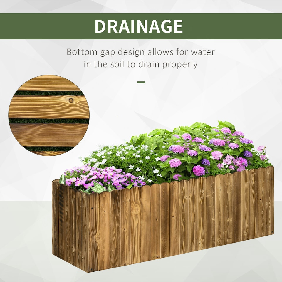 image 1 of Outsunny Raised Flower Bed Wooden Rectangualr Planter Container Wood