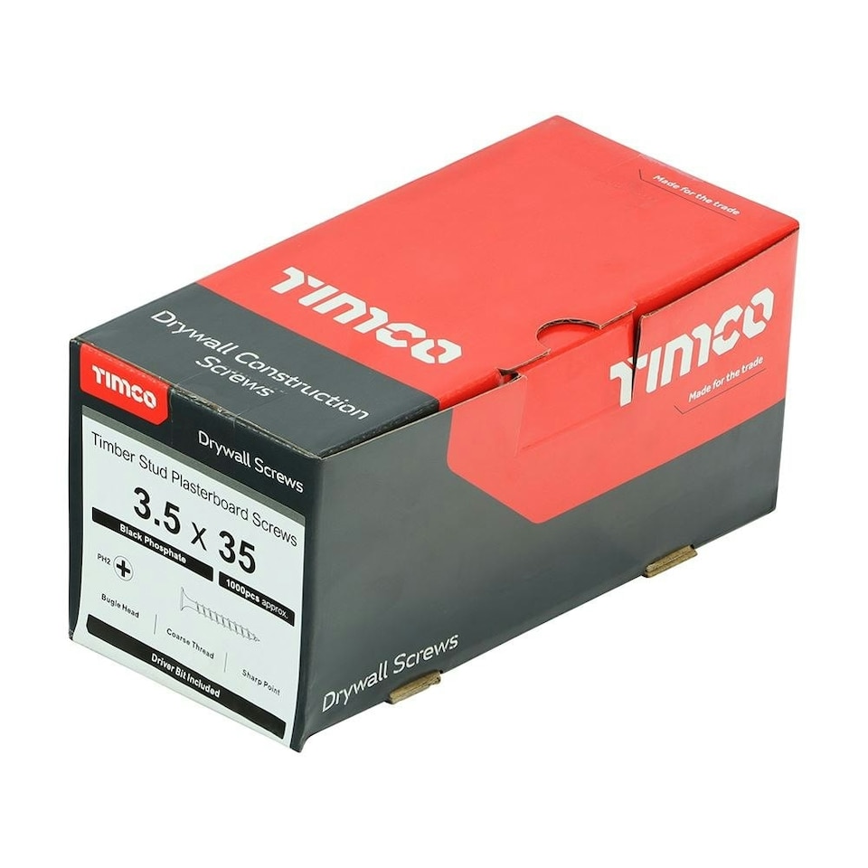 image 1 of Timco - Drywall Timber Stud Plasterboard Screws - PH - Bugle - Coarse Thread - Grey (Size 3.5 x 35 - 1000 Pieces)