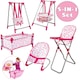 image 1 of 5-in-1 Baby Doll Play Set - with Cot, Swing & High Chair Cot Bed, Bouncer, Adjustable Swing Seats & High Chair