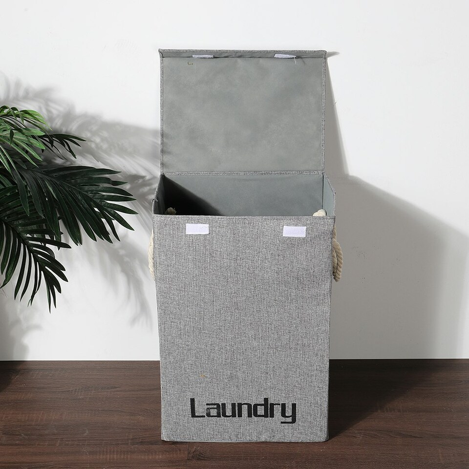 image 1 of Living and Home Laundry Hamper Clothes Storage with Lid & Handles- Grey