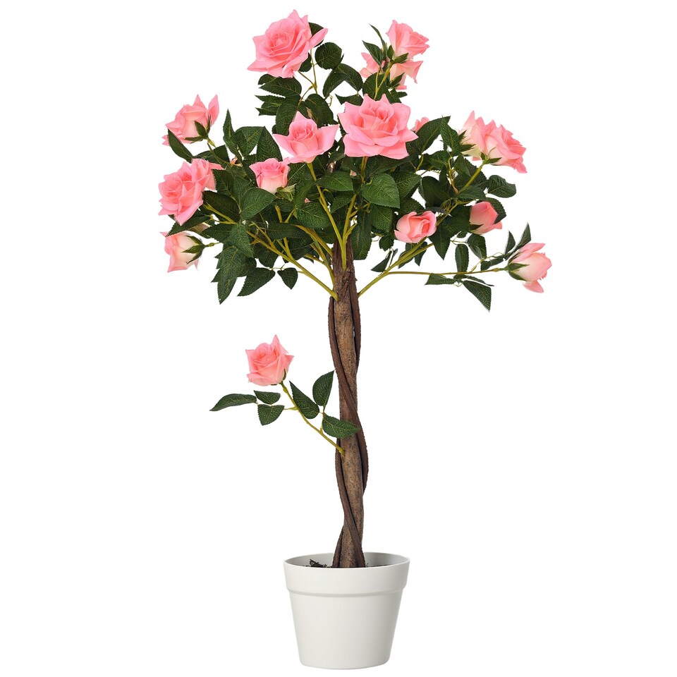 image 1 of Outsunny 90cm Artificial Rose Tree, Fake Decorative Plant, Pink