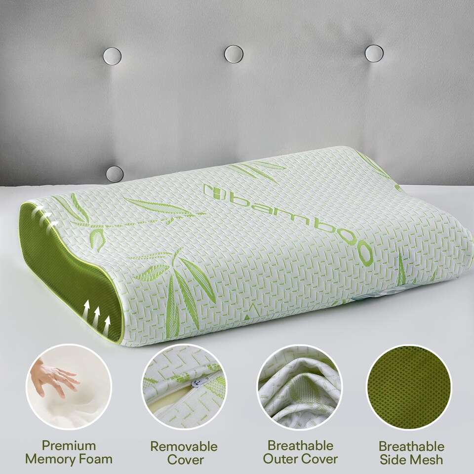 image 1 of Bamboo Contour Memory Pillow I Orthopedic Cervical Support for Neck & Shoulder (40cmx60cm)