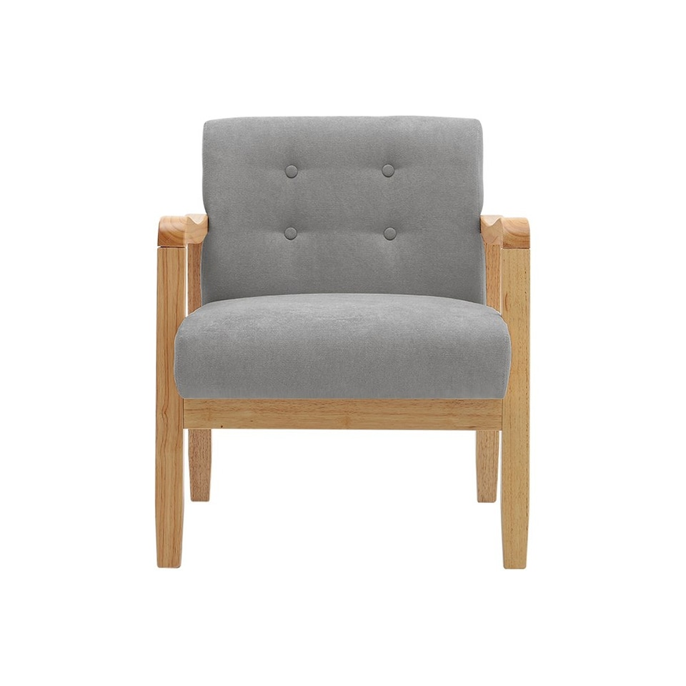 image 1 of Living and Home Wood Frame Upholstered Armchair - Grey - 70cm
