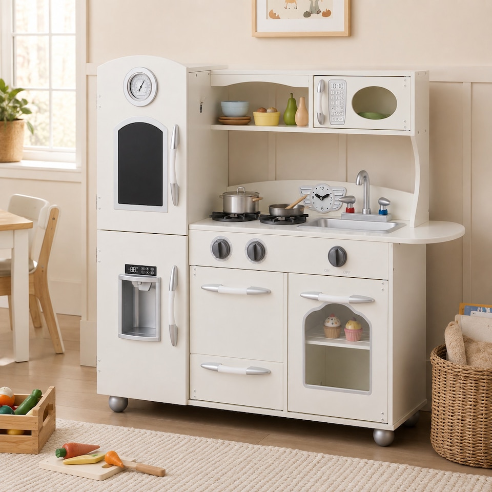 image 1 of Teamson Kids Pink Play Kitchen Set with Chalk Board and Pretend Ice Maker