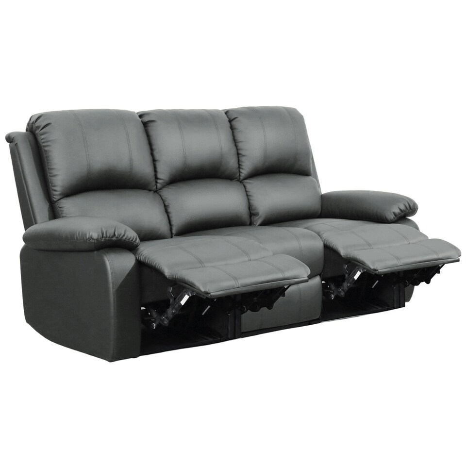 image 1 of Faux Leather 3 Seat Reclining Sofa In Dark Grey