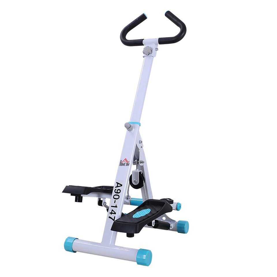 image 1 of HOMCOM Foldable Stepper Adjustable Step Machine w/ Handlebar LCD Display, White