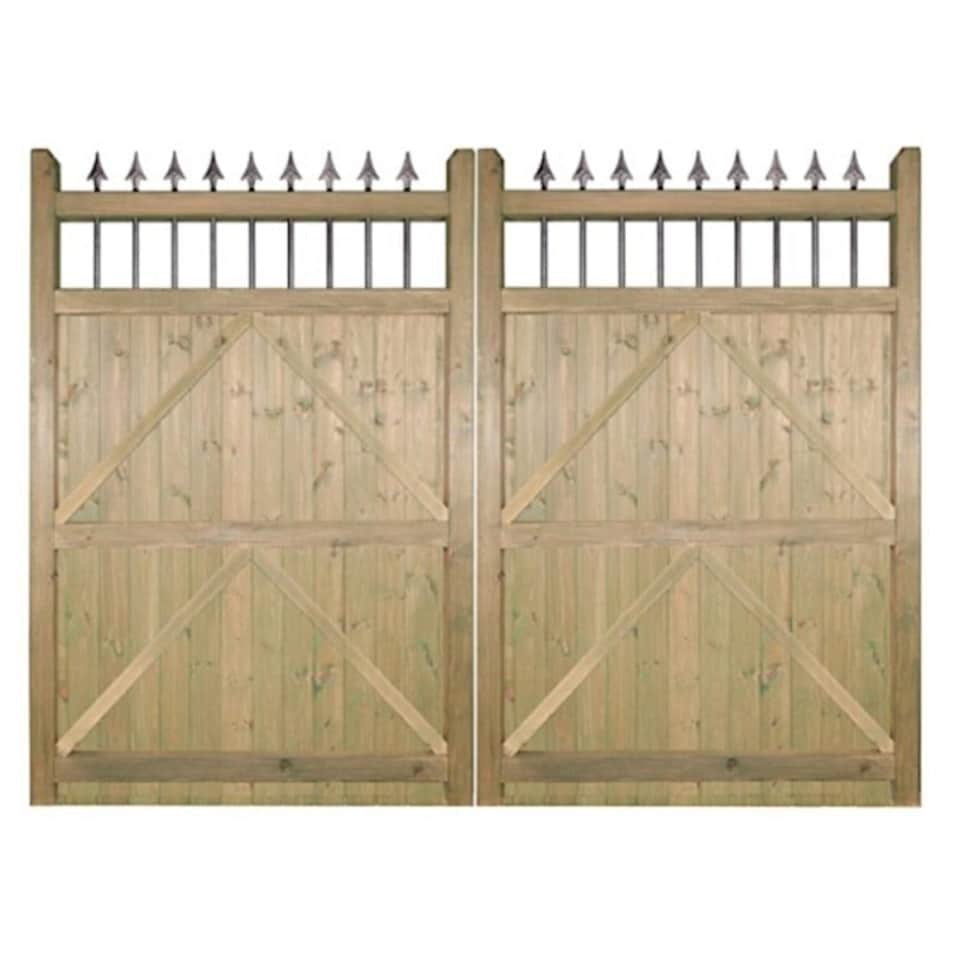 image 1 of Hampton Tall Double Driveway Garden Gate - Pressure Treated Scandinavian Redwood - W2400 x H1800 mm Brown