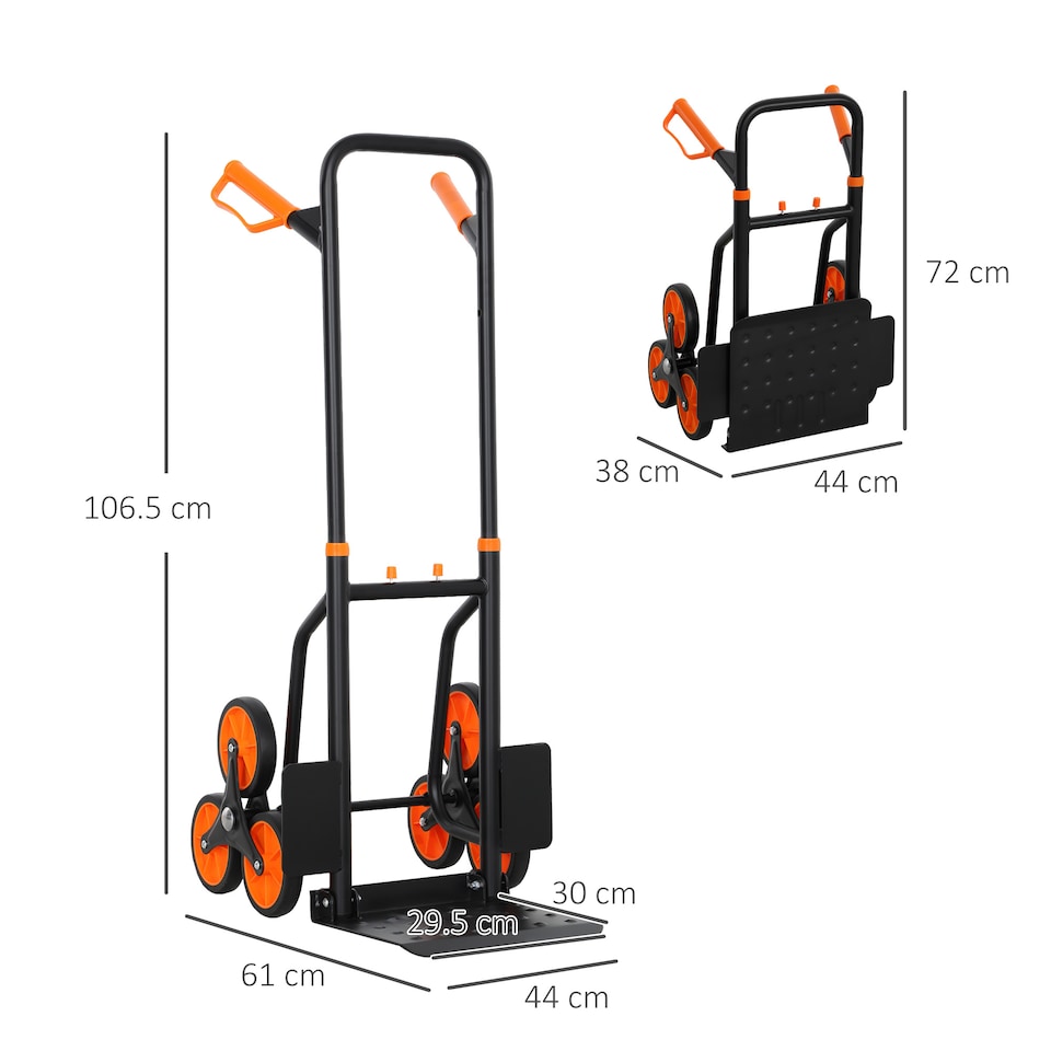 image 1 of DURHAND Stair Climbing Hand Truck, Heavy Duty Foldable Trolley on Wheels, Multi-Purpose Sack, Steel Truck Moving Trolley, 120kg, Orange