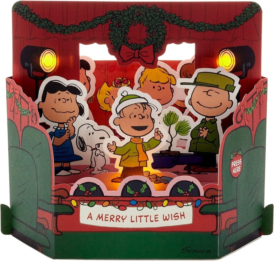 image 1 of Peanuts Comics Musical Light Up Pop Up 3D Christmas Card