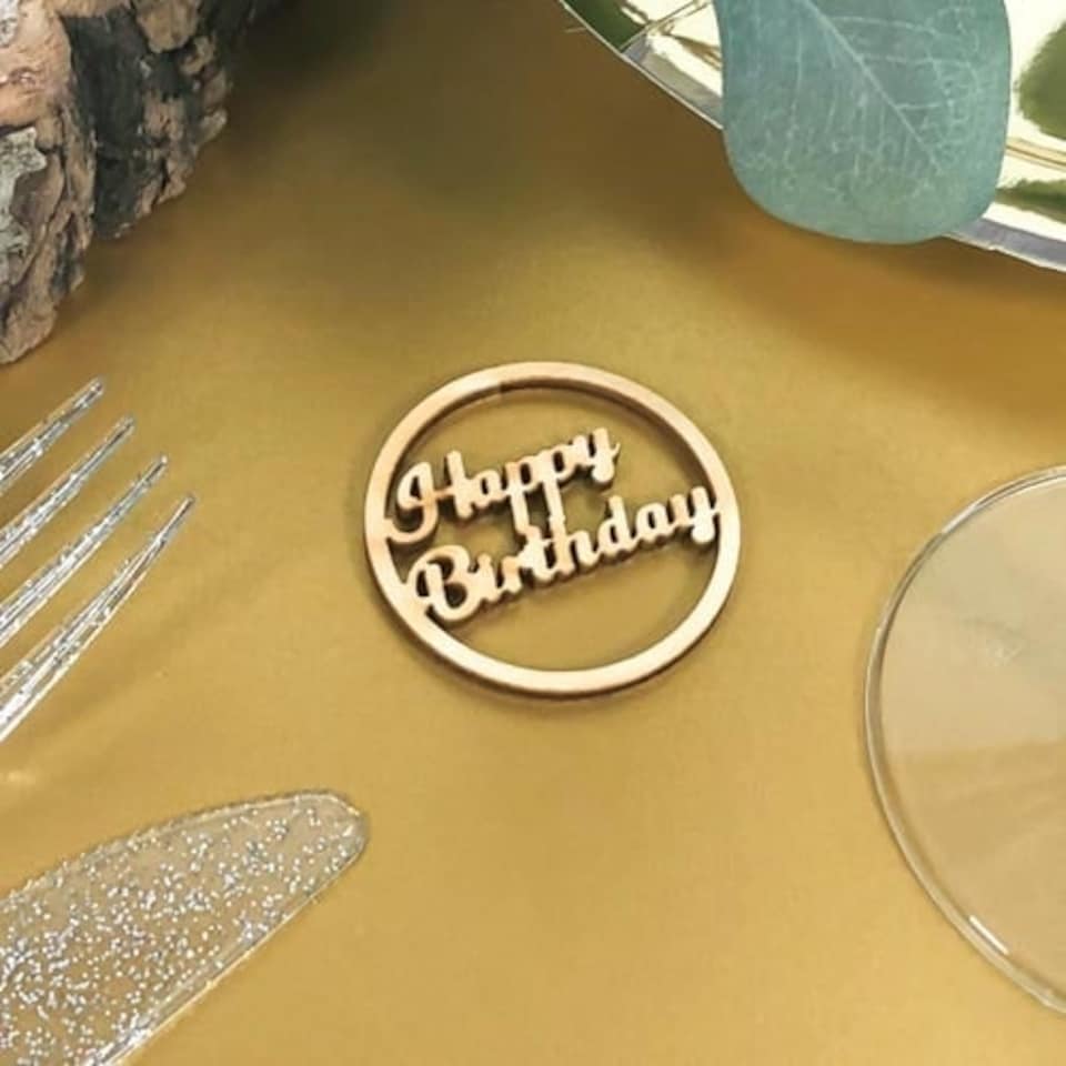 image 1 of Wooden Happy Birthday Table Confetti 4cm - Pack of 12