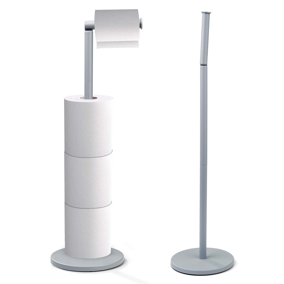 image 1 of 2 in 1 Toilet Paper Holder Grey Bathroom Free Standing Tissue Roll Storage Rack