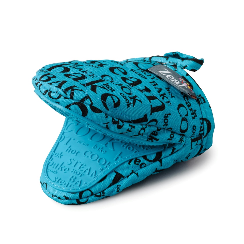 image 1 of Silicone Hot Grab Mini Oven Mitt, Hot Print Blue | Aqua