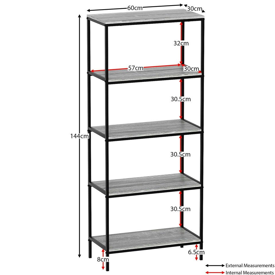 image 1 of Vida Designs Brooklyn 5 Tier Bookcase Industrial Style Display Storage, Grey
