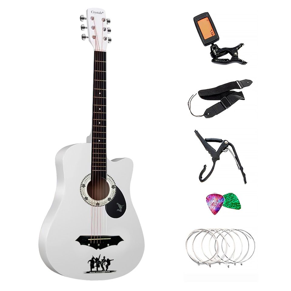 image 1 of CLASSIC 6 STRING 4/4 SIZE 38" ACOUSTIC GUITAR PACK BOYS GIRLS MUSIC GUITAR, WHITE