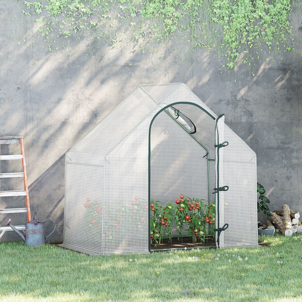 image 1 of Outsunny Walk-In Portable Greenhouse Mini Grown House Steel Frame Window White
